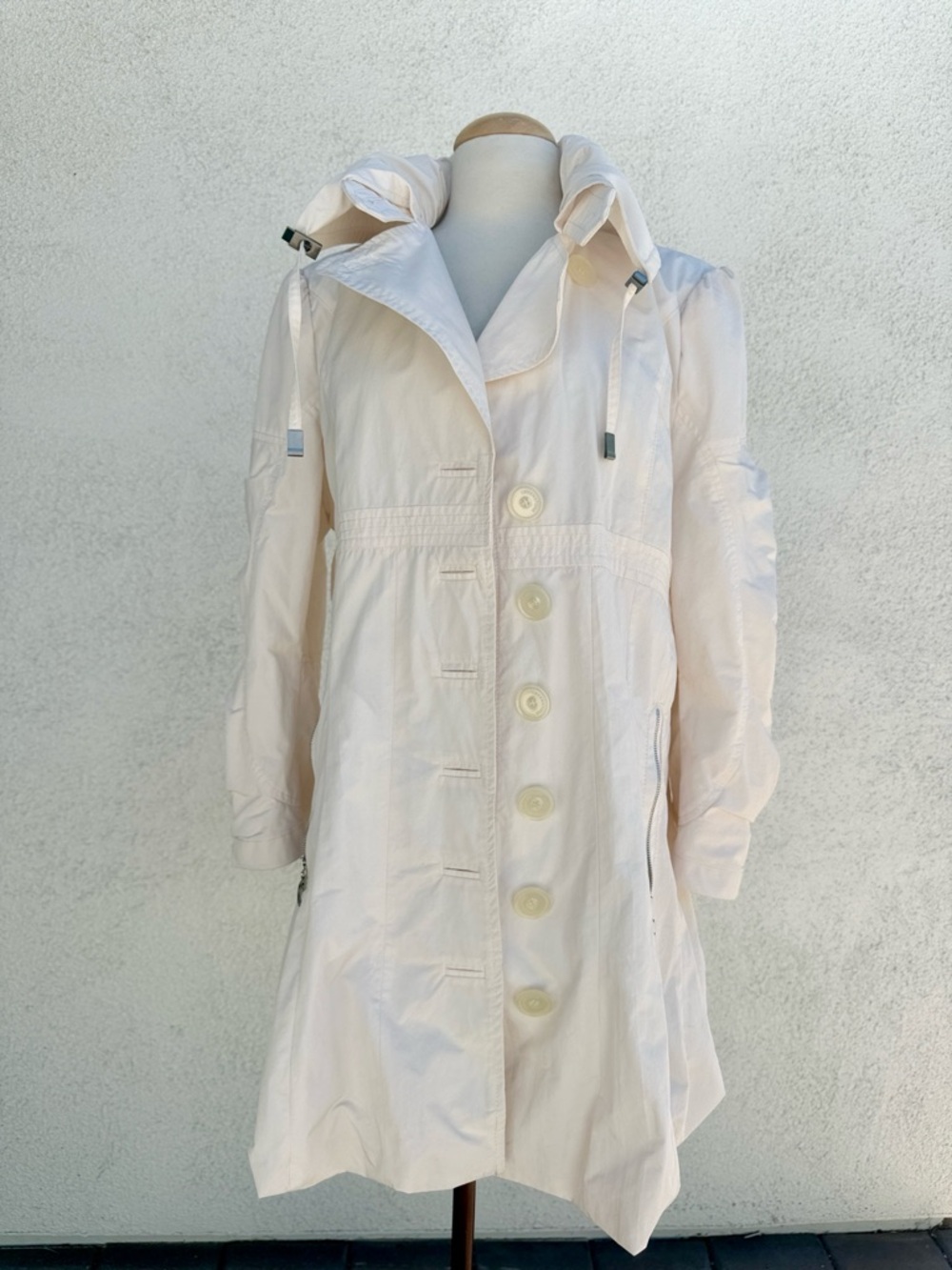 CREENSTONE Women's Light Cream Hooded Trench Coat